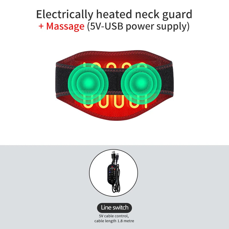 Electric Heated Neck Support Vibration Massager Hot Compress Relieves Joint Fatigue Discomfort 3-Level Timer USB Port,Family Use