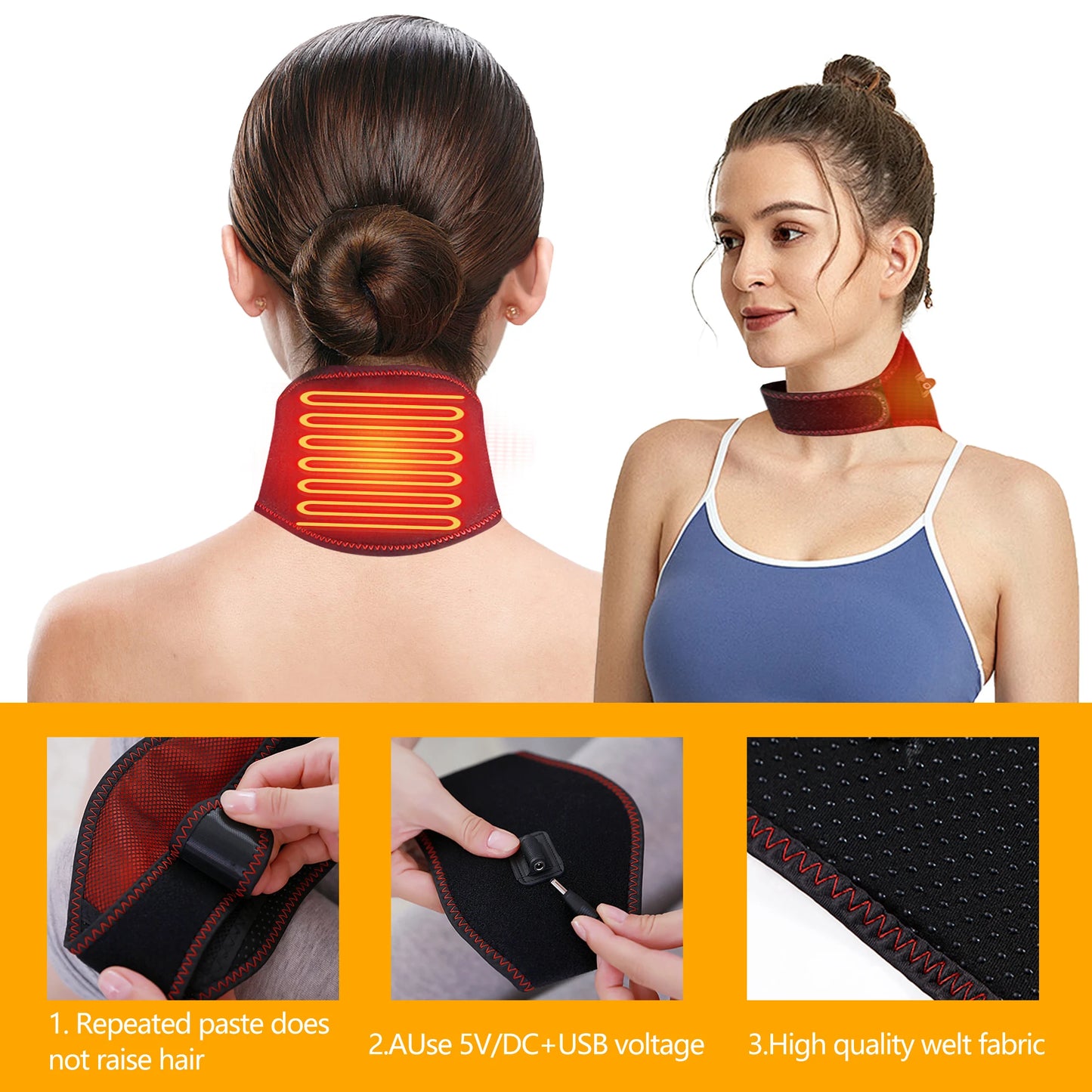 Electric Heated Neck Support Vibration Massager Hot Compress Relieves Joint Fatigue Discomfort 3-Level Timer USB Port,Family Use