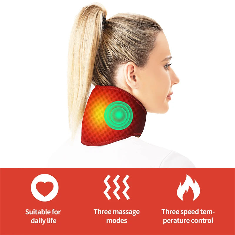 Electric Heated Neck Support Vibration Massager Hot Compress Relieves Joint Fatigue Discomfort 3-Level Timer USB Port,Family Use